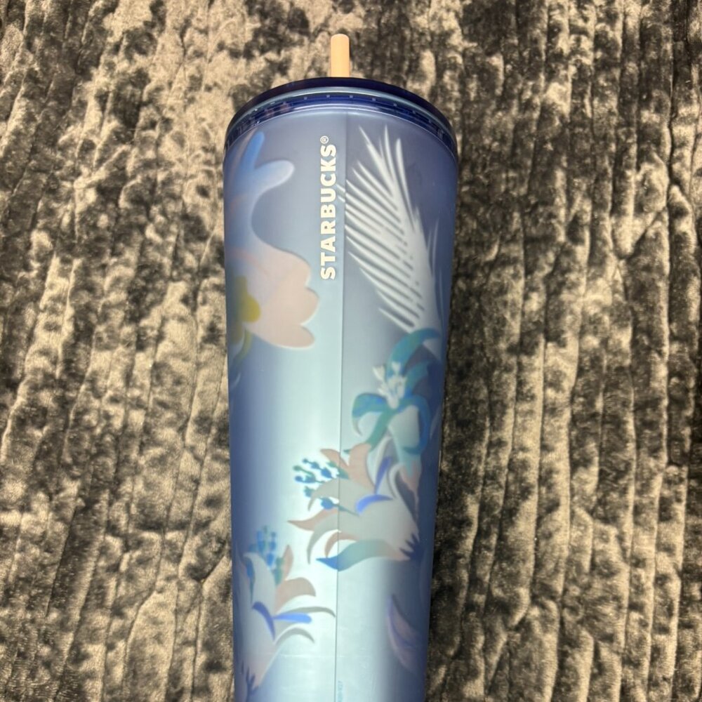 Starbucks Summer 2023 Blue Floral 24oz Soft Touch Cold Cup Tumbler Pink Straw